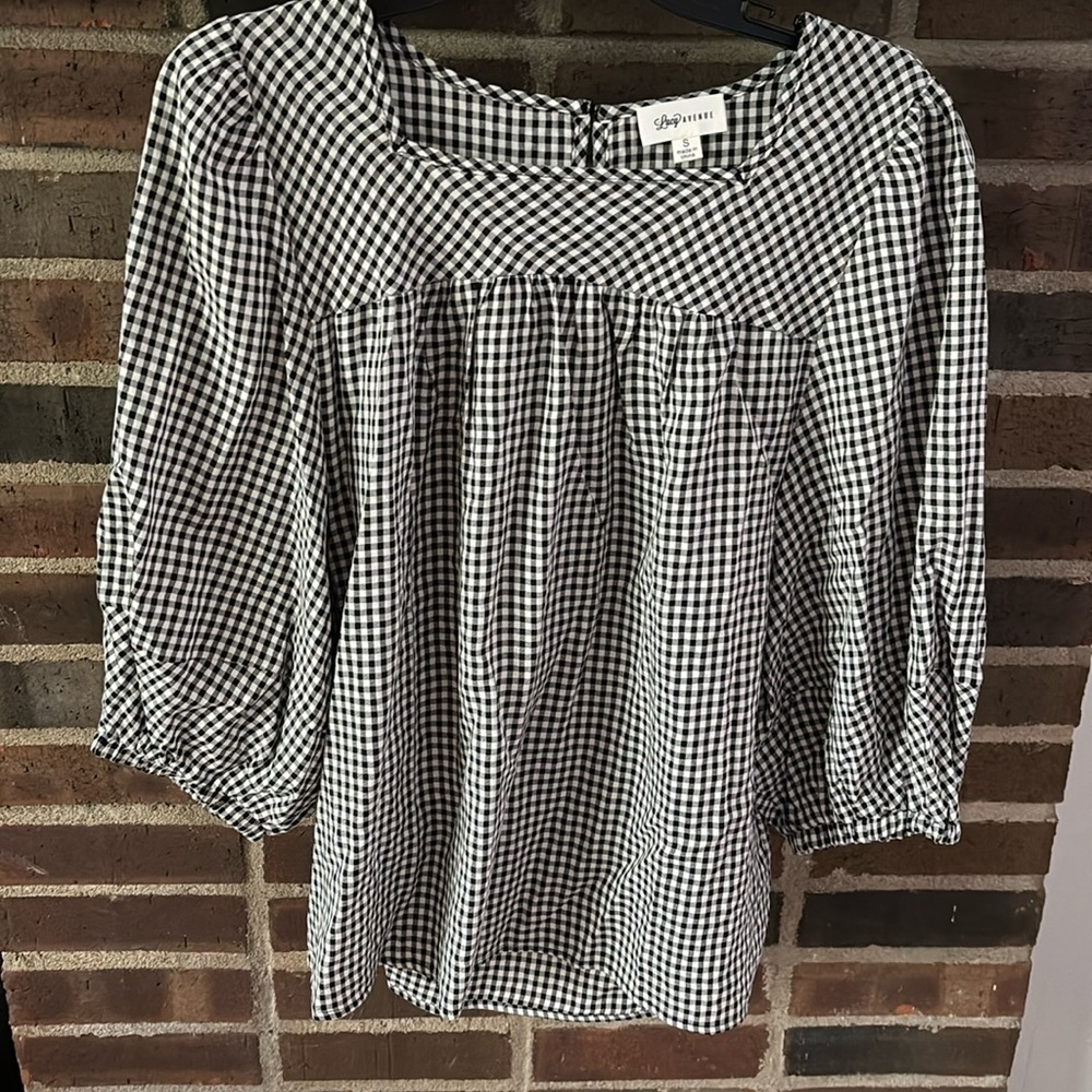 Women’s Lucy Avenue‎ Plaid Top, Size Small, Black/White Gingham